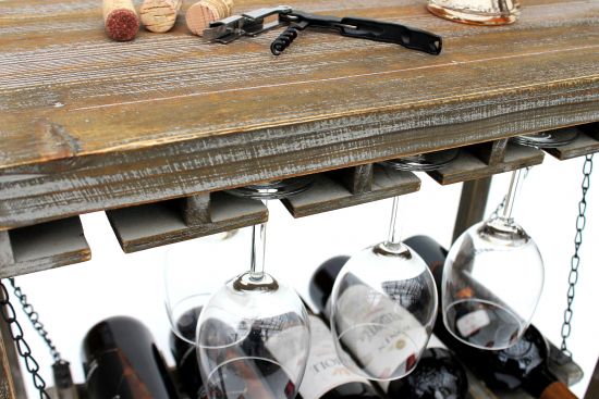 Preview: DanDiBo Weinregal Holz Braun mit Ablage 47 cm Flaschenregal mit Glashalter 9202-R Flaschenhalter Weinschrank Regal stehend