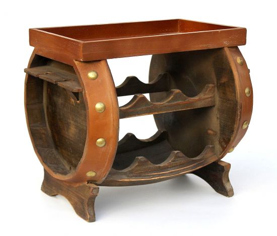 DanDiBo Wine Rack Wooden Wine Barrel Brown 33 cm 9064 Bar Bottle Rack Bottle Rack Small Barrel Wooden Barrel with Glass Holder