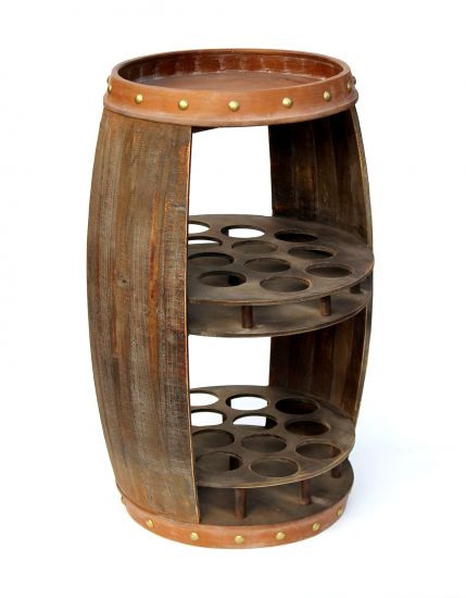 DanDiBo Weinregal Holz Weinfass Braun 83 cm 9045 Bar Flaschenregal Flaschenständer XL Fass Holzfass Weinschrank