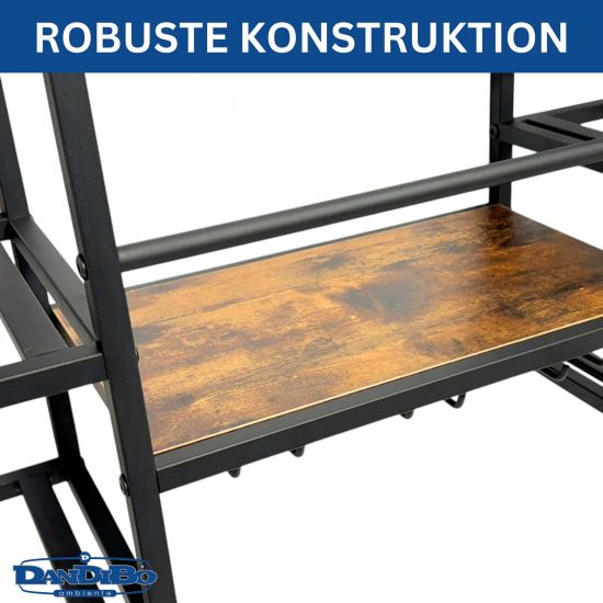 Preview: DanDiBo Weinregal Wand Metall Holz 96604 Flaschenregal mit Glashalter Wandmontage Weinflaschenhalter Weinhalter Flaschenhalter