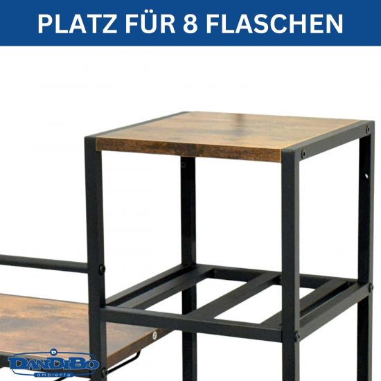 DanDiBo Weinregal Wand Metall Holz 96604 Flaschenregal mit Glashalter Wandmontage Weinflaschenhalter Weinhalter Flaschenhalter