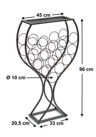Preview: DanDiBo Weinregal Weinglas Design Metall Schwarz Flaschenregal stehend 100 cm 96211 für 15 Flaschen Schmiedeeisen