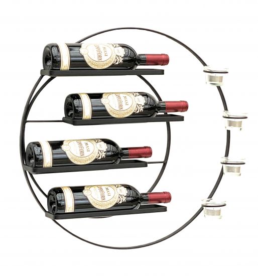 DanDiBo Wine rack for 4 bottles and tea lights Metal 55 cm Wall Black Vivace 96214 Round Bottle rack Bottle holder Wall mounting Modern Wall holder Wall rack