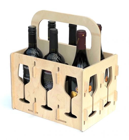 Preview: DanDiBo Weinträger Holz 6 Flaschen Flaschenträger 96142 Flaschentasche Weinkorb Weintasche