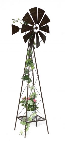 DanDiBo Windrad Metall 170 cm kugelgelagert Braun Windspiel Gartenstecker 96019 Windmühle Wetterfest Gartendeko Garten Bodenstecker
