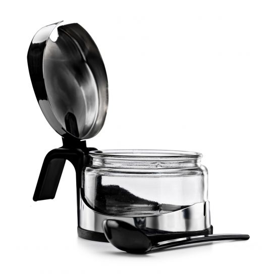 Preview: Sugar bowl glass with lid stainless steel with spoon sugar container sugar dispenser parmesan jar jam jar