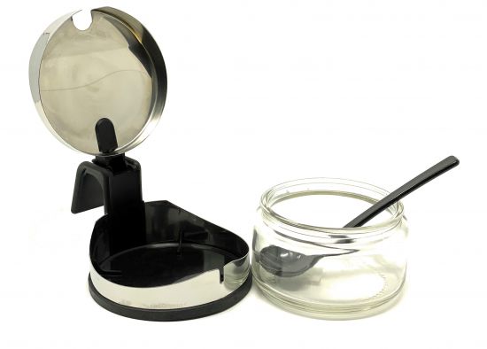 Zuckerdose Glas mit Deckel Edelstahl mit Löffel Zuckerbehälter Zuckerspender Parmesandose