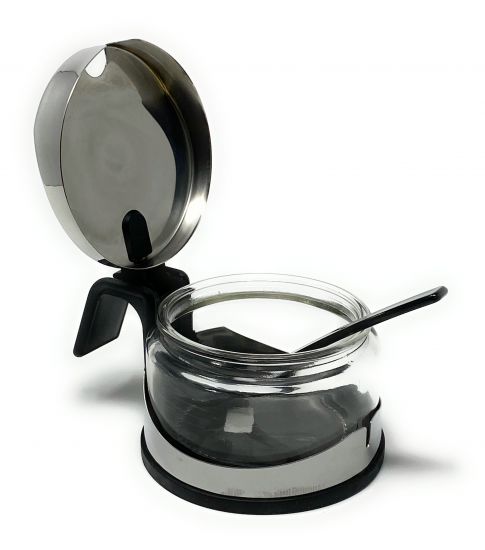 Zuckerdose Glas mit Deckel Edelstahl mit Löffel Zuckerbehälter Zuckerspender Parmesandose