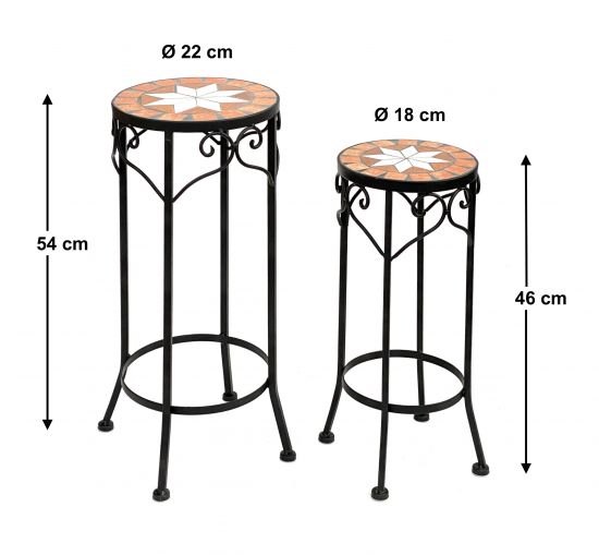 Preview: Blumenhocker Merano Mosaik 2er Set 12011 Blumenständer 46 und 54cm Hocker Rund