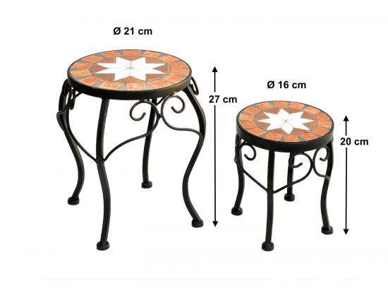 Preview: Blumenhocker Merano Mosaik 2er Set 12014 Blumenständer 20 und 27cm Hocker Rund
