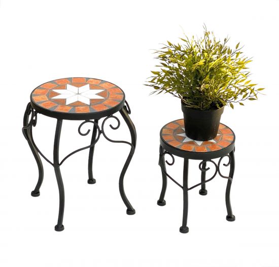 Preview: Blumenhocker Merano Mosaik 2er Set 12014 Blumenständer 20 und 27cm Hocker Rund