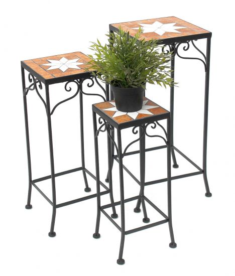 Blumenhocker Mosaik Eckig 3er Set 46, 54, 62 cm Blumenständer 12012  Beistelltisch Pflanzenständer Mosaiktisch
