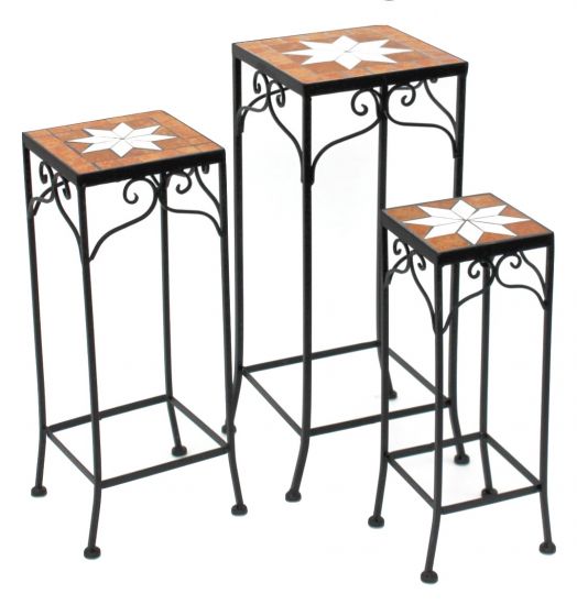 Preview: Blumenhocker Mosaik Eckig 3er Set 46, 54, 62 cm Blumenständer 12012  Beistelltisch Pflanzenständer Mosaiktisch