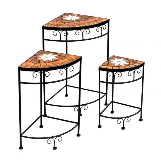 Preview: Blumenhocker Merano Mosaik 3er Set 12013 Blumenständer 42, 52 und 62cm Eckregal Hocker