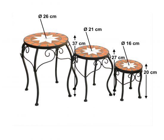 Preview: Blumenhocker Merano Mosaik 3er Set 12014 Blumenständer 20 ,27, 37cm Hocker Rund