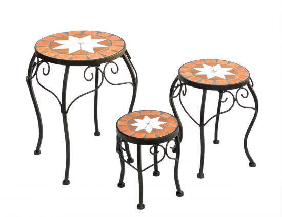 Preview: Blumenhocker Merano Mosaik 3er Set 12014 Blumenständer 20 ,27, 37cm Hocker Rund