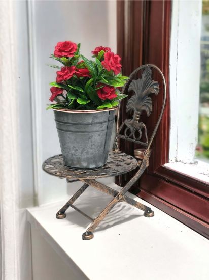 Preview: Blumenhocker Stuhl klappbar metall Blumenständer Pflanzenständer 32 cm Puppenstuhl