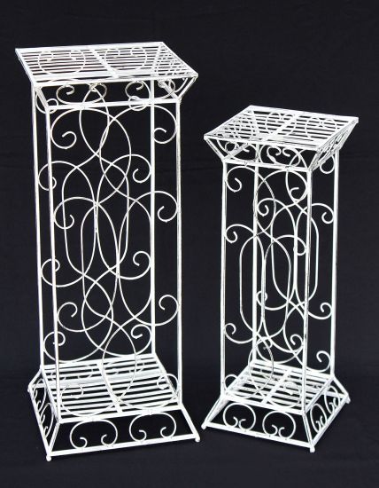 Preview: DanDiBo Blumenhocker Metall Weiß Eckig 2er Set 63 cm und 77 cm Blumenständer 20304 Blumensäule