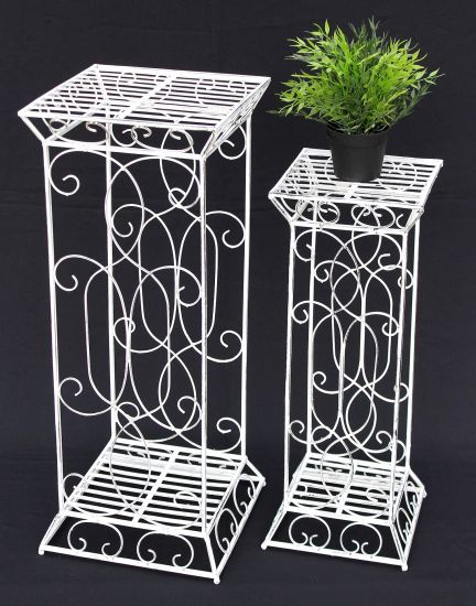 DanDiBo Flower Stool Metal White Square Set of 2 63 cm - 77 cm Flower Stand 20304 Flower Column