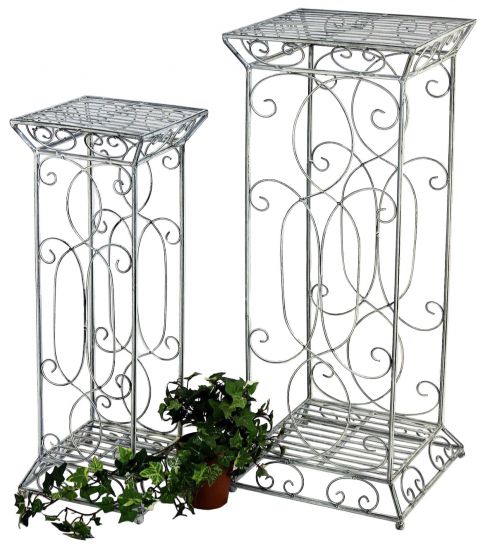 DanDiBo Flower Stool Metal White Square Set of 2 63 cm - 77 cm Flower Stand 20304 Flower Column