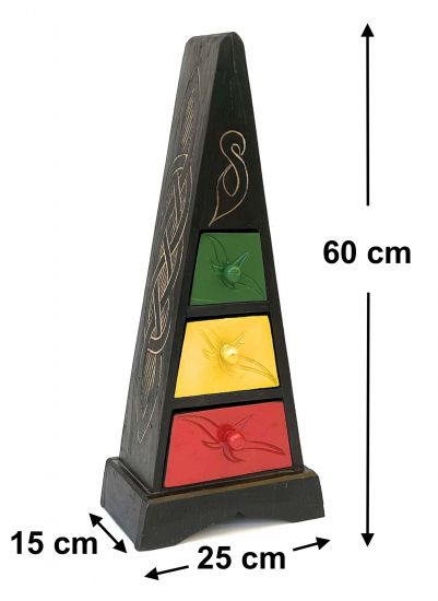 Preview: Cargo Loft Pyramide Celtic 60cm Bunt Kommode mit 3 Schubladen Schrank aus Holz