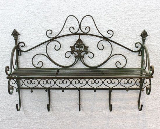 Preview: DanDiBo Wandgarderobe Metall mit Ablage 60 cm Malege Kleiderhaken 12205 Wandregal Garderobe Vintage