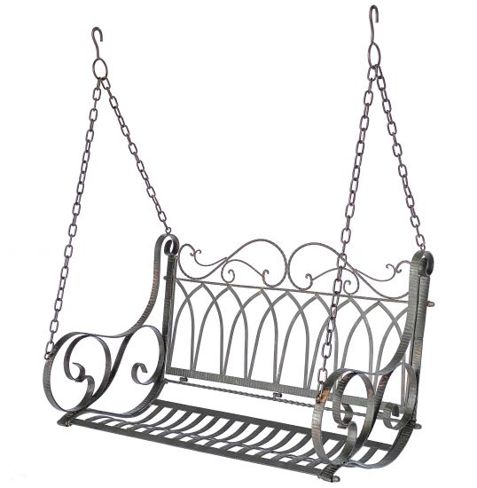 Preview: Hängebank Metall Braun Wetterfest Schaukel mit Ketten Hängesessel 18688 2 Sitzer Gartenbank