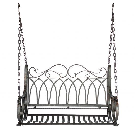 Preview: Hängebank Metall Braun Wetterfest Schaukel mit Ketten Hängesessel 18688 2 Sitzer Gartenbank