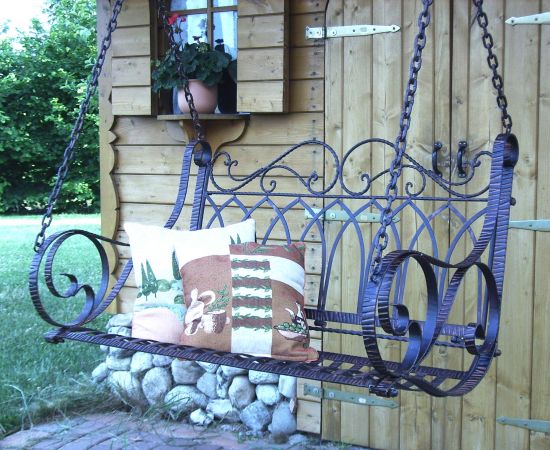 Hängebank Metall Braun Wetterfest Schaukel mit Ketten Hängesessel 18688 2 Sitzer Gartenbank