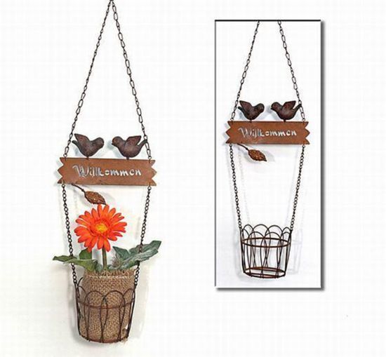 Preview: Hänger 18338 Pflanzhänger Blumenampel mit Vögel "Willkommen" 70cm