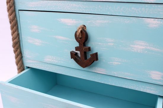 Preview: Boot Kommode 412-BL 117cm Badregal Blau Shabby Schrank Badschrank Badmöbel Regal