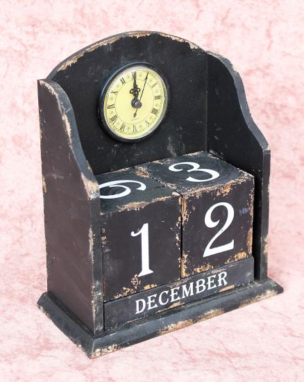 Preview: Uhr mit Kalender 14B142 Schwarz Shabby Kaminuhr Standuhr 25cm Vintage Quarzuhr