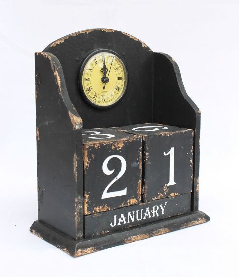 Uhr mit Kalender 14B142 Schwarz Shabby Kaminuhr Standuhr 25cm Vintage Quarzuhr