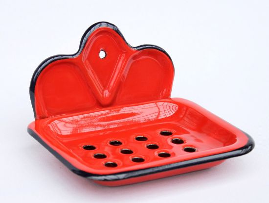 Preview: Seifenhalter 618 Rot Seifenschale 13cm emailliert Landhaus Emaille Seifenspender