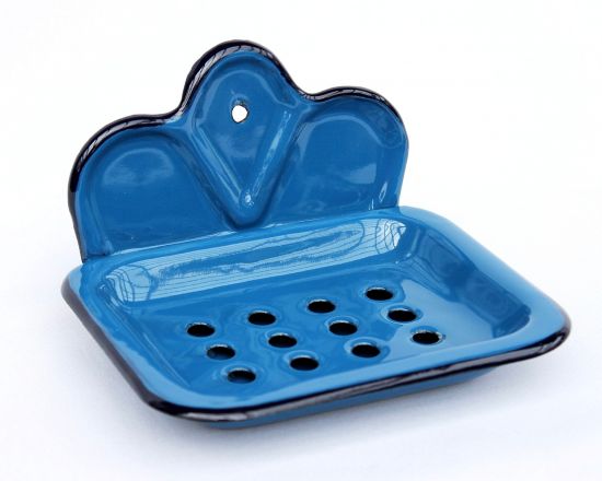 Preview: Seifenhalter 618 Blau Seifenschale 13cm emailliert Landhaus Emaille Seifenspender