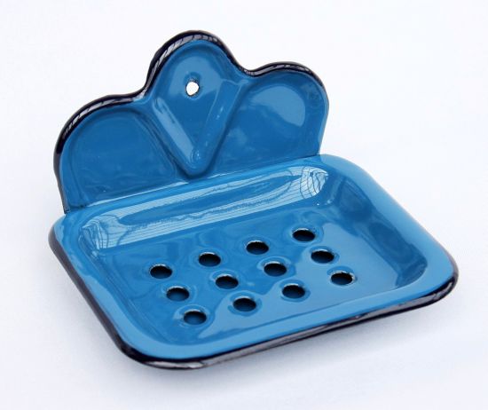 Seifenhalter 618 Blau Seifenschale 13cm emailliert Landhaus Emaille Seifenspender