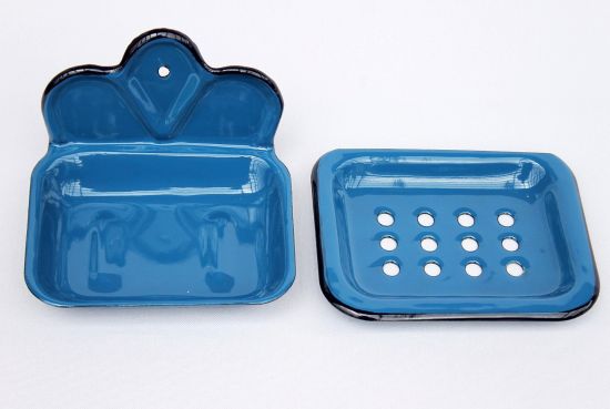 Preview: Seifenhalter 618 Blau Seifenschale 13cm emailliert Landhaus Emaille Seifenspender
