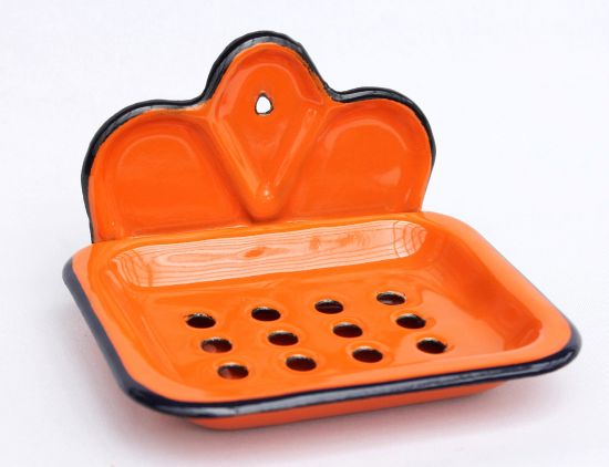 Preview: Seifenhalter 618 Orange Seifenschale 13cm emailliert Landhaus Emaille Seifenspender