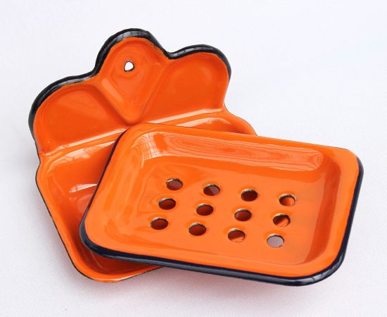 Preview: Seifenhalter 618 Orange Seifenschale 13cm emailliert Landhaus Emaille Seifenspender