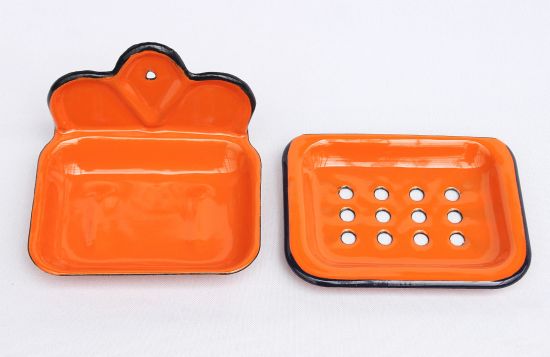Preview: Seifenhalter 618 Orange Seifenschale 13cm emailliert Landhaus Emaille Seifenspender