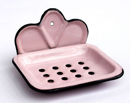 Preview: Seifenhalter 618 Rosa Seifenschale 13cm emailliert Landhaus Emaille Seifenspender