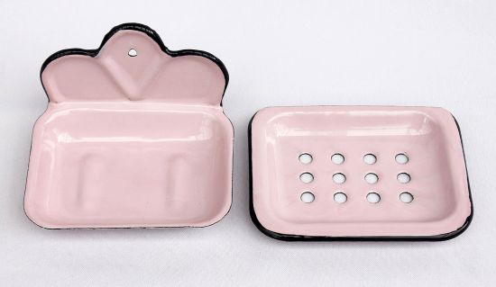 Preview: Seifenhalter 618 Rosa Seifenschale 13cm emailliert Landhaus Emaille Seifenspender