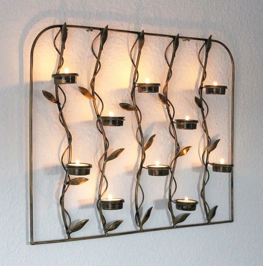 Preview: Wall tea light holder 10-0370 Metal wall candle holder 53 cm Tea light holder