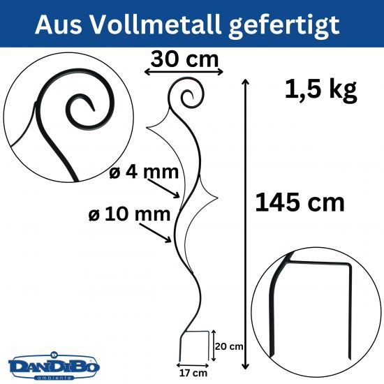 Preview: DanDiBo Rankhilfe Garten Metall Schwarz Riva Rankgitter für Kletterpflanzen 145 cm Kletterhilfe Bodenstecker