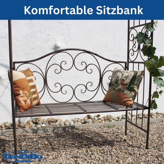 Preview: DanDiBo Rosenbogen mit Sitzbank Metall Stabil 120 cm Breit 120852 Rankgitter Bank Spalier Pergola