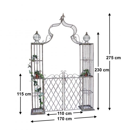 Preview: DanDiBo Rosenbogen mit Tor Pforte Metall 275x170 cm Rundbogen Torbogen Pergola 110241 Schmiedeeisen Rankhilfe Gartentor