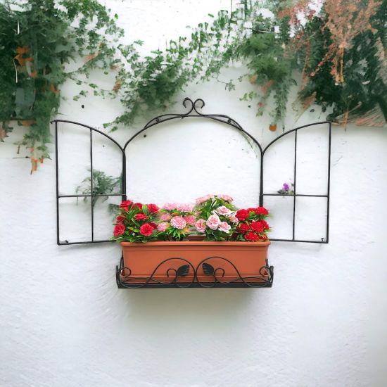 DanDiBo wall flower holder window black metal wall flower stand flower rack wall shelf shelf