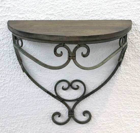 Preview: Wandregal 12095 Wandkonsole 31cm "Malega" S aus Metall mit Holzablage Badregal