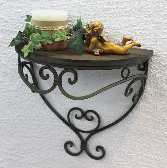 Preview: Wandregal 12095 Wandkonsole 31cm "Malega" S aus Metall mit Holzablage Badregal