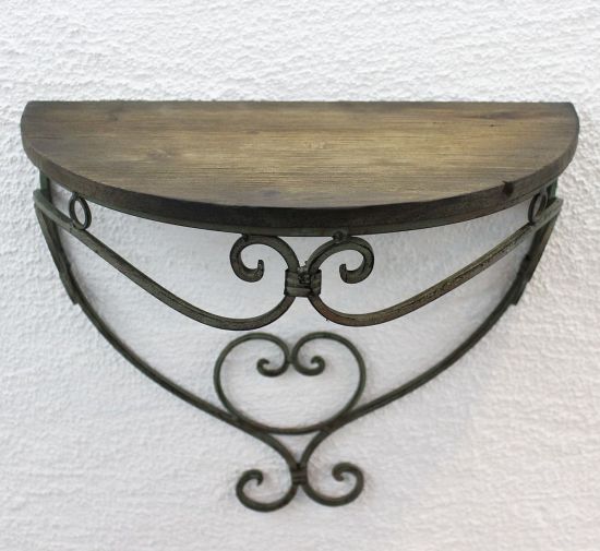 Preview: Wandregal 12095 Wandkonsole 40cm "Malega" XL aus Metall mit Holzablage Badregal